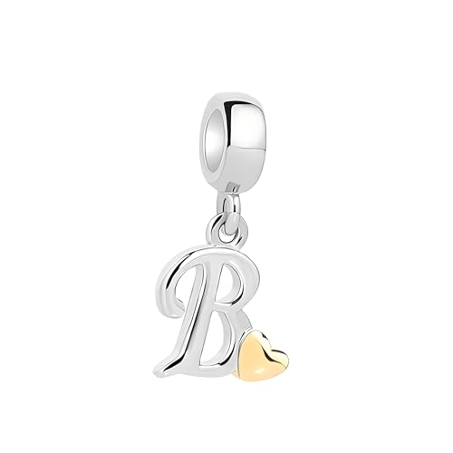 Symretie Damen 925 Sterling Silber Charm Anhänger Buchstaben B Beads Charms Kompatibel mit Europäischen Armbänder und Halskette