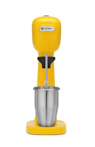 HENDI Milchshake Maker, Inkl. 2 Mixbechers (Edelstahl und Polykarbonat) und 4 austauschbaren Rührwerken, Drink mixer, Frappés, Getränkemixer, 230V/400W, 170x196x(H)490mm, Gelb
