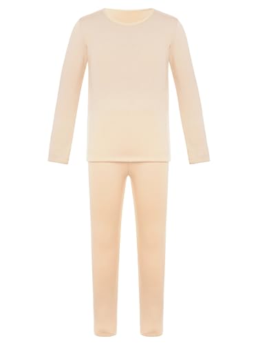 Fldy Mädchen Thermo Unterwäsche Set Langarm Tops Und Hose Mit Fleece-Futter Kinder Baselayer Für Ballett Tanz Hautfarben/Weiß Nude 134-140