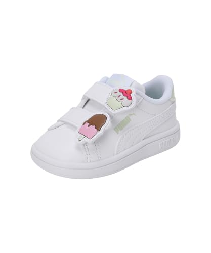 PUMA Jungen Mädchen Smash 3.0 Badges V Inf Tennisschuh, White-Green Illusion, 27 EU