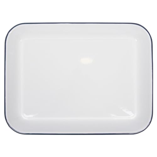 1x Blau 34cm x 26cm Weiß Rechteck Emaille-Backblech - Küche Backgeschirr Tin Ofen Backen Braten Kochen Blatt Tabletts - Von Argon Tableware