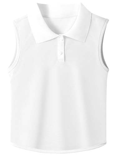 GroYolan Tshirt Mädchen Ärmelloses Polohemd, Kontrast Kragen Golf Tennis T Shirt, Polo Shirt für Mädchen, Knopfleiste Atmungsaktiv Tank Top Sport Casual