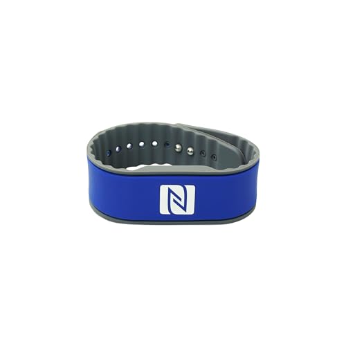 NFC Armband Silikon, individuell programmierbar, wasserfest, flexibel, verstellbar, NTAG 216, 924 Byte, 260 x 27 x 5 mm, Blau