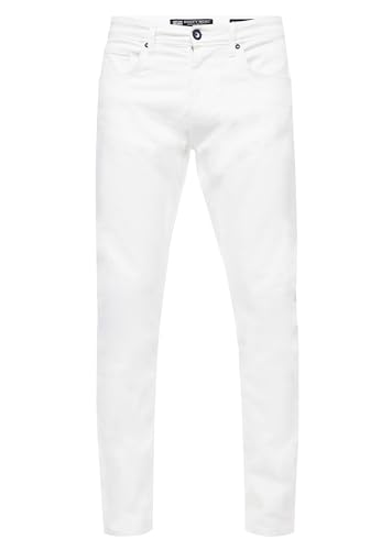 Rusty Neal White Denim Jeanshose Weiße Herren Jeans Hose Cotton Stretch Büro Praxis Business Hose Slim Fit L30 L32 L34, Farbe:White Denim, Größe:33W / 32L