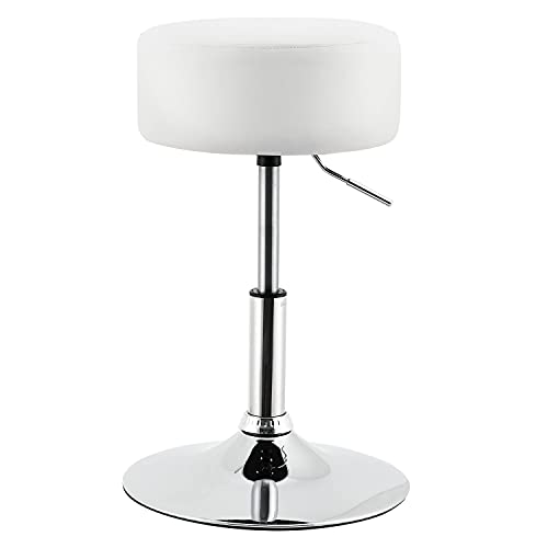 Juskys Schminktisch Hocker Tonia, Sitzhocker rund ? 33 cm & höhenverstellbar 52-65 cm, ergonomischer Polsterhocker mit Kunstleder-Bezug in Weiß