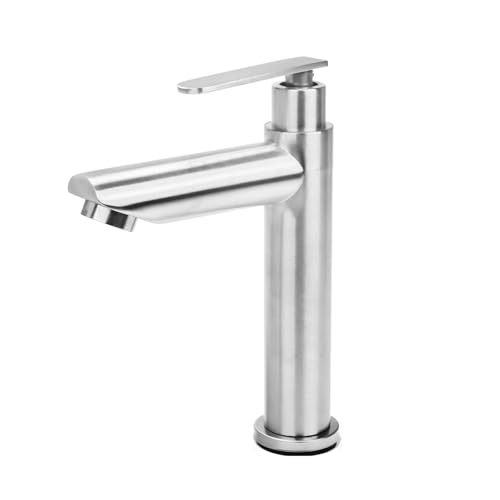 Minnhua Wasserhahn Bad Waschbecken Armaturen Kaltwasserhahn Gäste WC Waschtischarmaturen Monomando Keramik-Wasserhahn Kaltwasser Edelstahl Waschbeckenarmatur Gebürsteter Silber