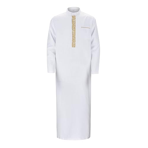 RUMAOZIA Muslimische Kleider Herren Mittlerer Osten Ethnisch Kandoura Saudi Stil Dishdasha Araber Langarm Thobe Arabische Kleidung Gebetskleidung für Männer Muslim Kaftan Abaya Dubai Robe