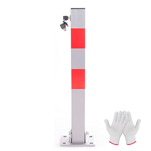 RMAN Parkpfosten Klappbar Parkplatzsperre Absperrpfosten mit 5 Schlüssel 60cm Stahl ParkWatch Parkplatz-Barriere Reflexstreifen Robust Standfuß Sperrpfosten (Silber-Grau-Rot)