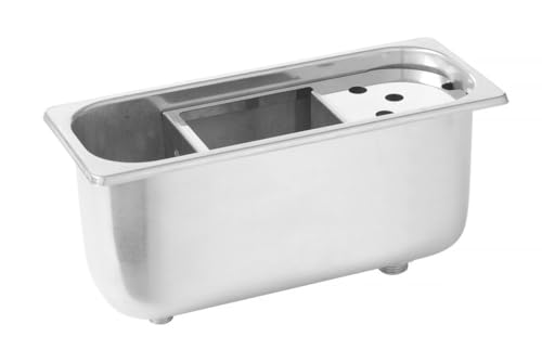HENDI Eisportioniererspüle, Spülbecken, Eisportionierer, kann an Kühltheken und -auslagen montiert werden, 3/8"-Wasserversorgungsleitung, 3/4"-Abflussleitung, 270x111x(H)115mm, Edelstahl AISI 304