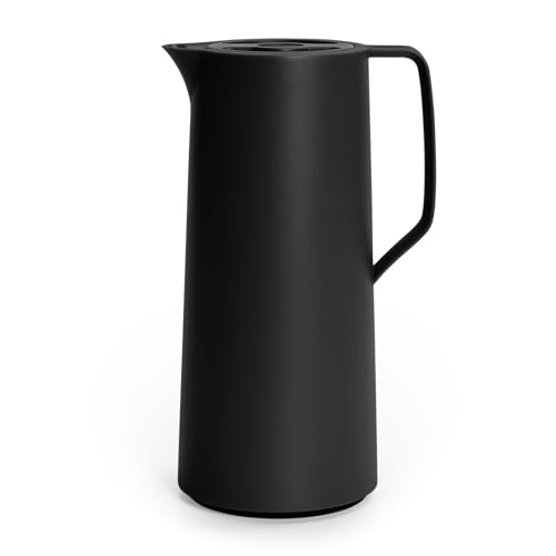 Emsa N41707 Motiva Isolierkanne | 1 Liter | Kunststoff, Quick-Press-Verschluss | 12h heiß, 24h kalt | Glaskolben | Made in Germany | Nordisches Design | Schwarz