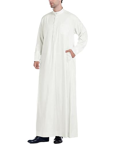 YAOHUOLE Kaftan Herren Lang Kaftan Weiß Herren Langarm Kaftan Herren Regular Fit Weiß M