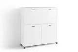 byLIVING Sekretär Montana/Sekretär matt weiß/Office-Schrank mit 1 Klappe und 2 Türen/Schwarze Griffe/B 120, H 127, T 40 cm