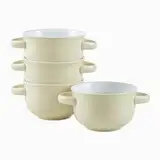 UNICASA Suppenschüssel 4er Set, Suppentassen mit Henkel für 4 Personen aus Porzellan Müslischale, Suppentassen - Set 4 x 650ml - Beige