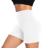 ACTINPUT Radlerhose Damen Kurze Shorts High Waist Sporthose Leggings Blickdicht Hotpants Unterhose Boxershorts Sommer(Weiß,S-M)