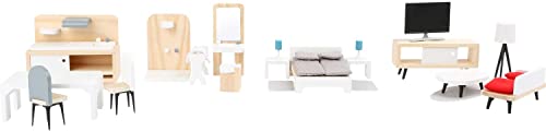 small foot Puppenhausmöbel Komplett-Set aus Holz, Wohnzimmer, Küche, Schlafzimmer und Badezimmer, ab 3 Jahren, 11414