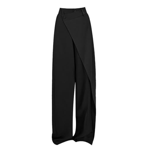Hosen Damen Minimalistische Pendelanzughose mit unregelmäßigem Spleißdesign, gerades Bein, weites Bein, lockere Straßenhose Hose Damen Elegant Festlich für Geschäftsessen Formelle (Black, XL)