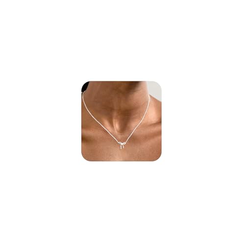 Irikdescia Damen Silber Halskette Mit Schleife, Elegante Silber Kette Für Damen, Zarter Schmuck Mit Charm Anhänger, Modisches Accessoire Für Frauen Und Mädchen