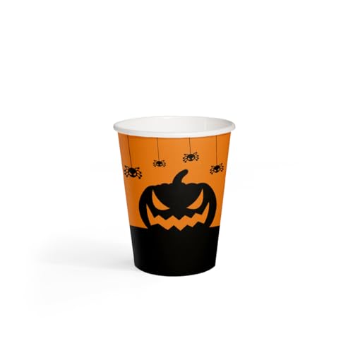 PAW - Pappbecher (250 ml) I 8 Stück I Einwegbecher Ideal für Halloween, Herbst, Partys, Geburtstag I Papierbecherdruck auf Wasserbasis I Partybedarf 100% Biologisch Abbaubar I Funny Halloween