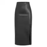 MAOAEAD Damen Langer schwarzer Lederrock mit hohem Schlitz Schlankheits Hohe Taille Kunstleder Midi Rock Sexy A Linie Bodycon Röcke, Schwarz , L