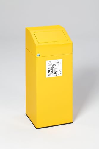 PROREGAL Selbstlöschender Wertstoffsammler Wertstoffe | 47 Liter, HxBxT 79x32x32cm | Verzinkter Stahl | Gelb | Mülleimer Abfalleimer Müllkorb