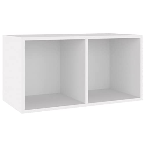 vidaXL Vinyl Aufbewahrungsbox mit 2 Fächern Box Aufbewahrung Kasten LP Schallplatten Sammlung Regal Transportbox Weiß 71x34x36cm Holzwerkstoff