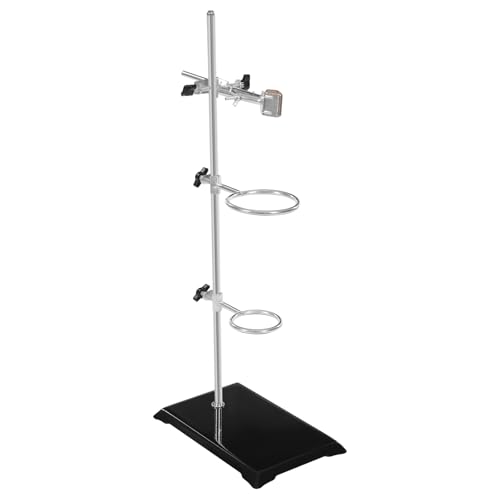 LKHDONG Labor Ständer, Laborständer-Unterstützung mit 50 cm Stab, Laborständer aus Eisenmit klemmhalter & 2 Eisenring(Durchmesser 5cm/7cm), Experimentelle Lehrmittel für Chemie und Physikalische