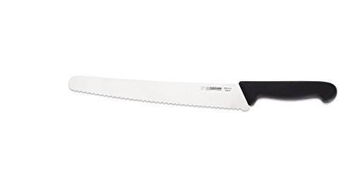 Giesser Universalmesser 25cm Klingenlänge mit Wellenschliff, schwarzer Griff, müheloses schneiden von Brot, Kuchen, Obst und Gemüse. Harte Krusten oder harte Schalen werden mühelos geschnitten