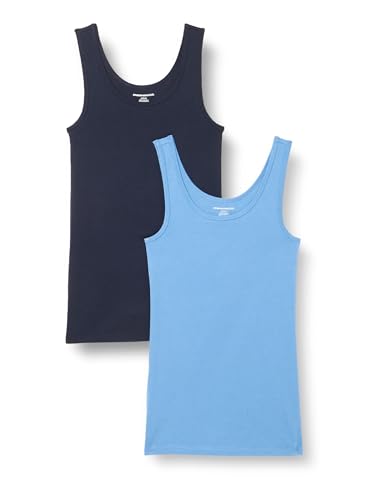 Amazon Essentials Damen Tanktop schlanke Passform, 2er-Pack, Blau/Marineblau, M