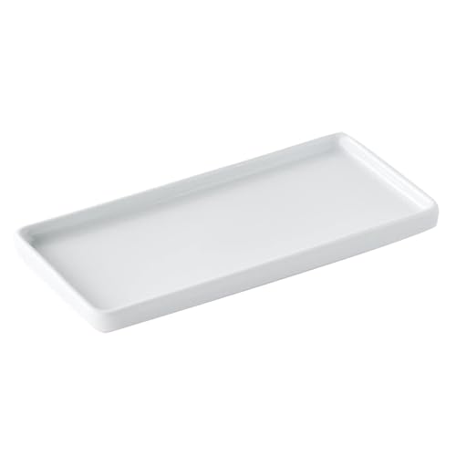 Weißes Keramik-Tablett, Rechteckiges Badezimmertablett, Vielseitiger Badezimmer Organizer für Kosmetik, Schmuck, Seife, Zahnpasta & Zahnseidensticks | Vielseitig für Küchenspüle, Arbeitsplatte (Klein)