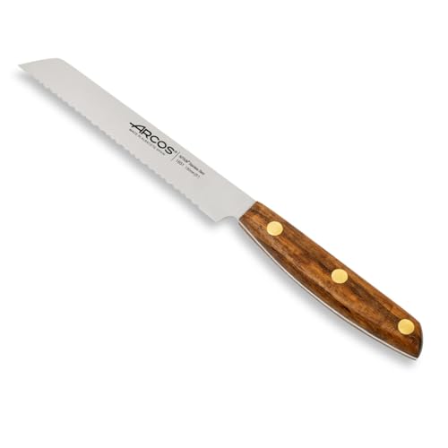 Arcos Nordika Serie - Tomatenmesser - Edelstahl NITRUM - Klinge 130 mm - Griff aus 100% natürlichem Ovengkol Holz aus FSC-zertifizierten Wäldern - Verpackung 100% recycelt