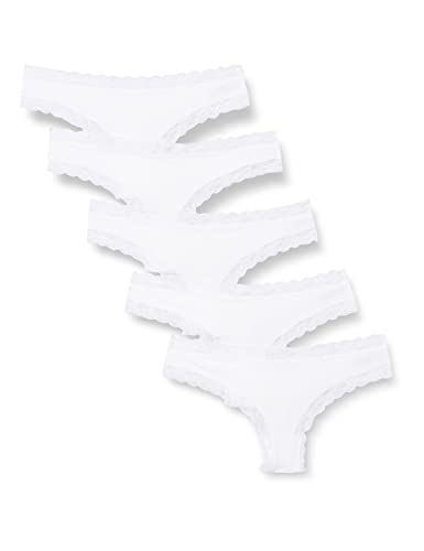 Iris & Lilly Damen Tanga-Unterwäsche Baumwolle und Spitze, 5er-Pack, Weiß, 40