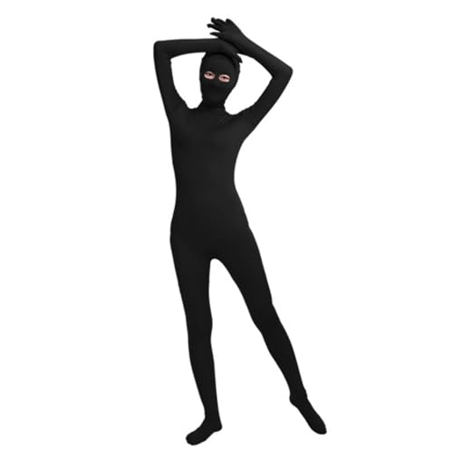 LEEMQCYA Zentai-Einteiler mit offenen Augen, langärmelig, Reißverschluss, Einteiler, Tanzkleidung für Yoga, Clubwear, Schwarz , XL/175-185cm