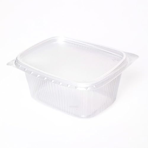 Enpack 250 Stück Feinkostbecher mit Deckel 250 ml - Transparente, eckige Einwegschalen (PP) 11,4x8,69x5,1 cm - Frischhaltedosen, Salatbox, Snackbox, Dipschalen & Einwegbecher - luftdichte Vorratsdosen