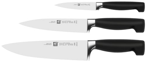 ZWILLING Vier Sterne Messer-Set, 3-teilig (Spick/Garniermesser 10 cm, Fleischmesser 16 cm, Kochmesser 20cm), Rostfreier Spezialstahl, Ergonomischer Kunststoff-Griff, Schwarz [Made in Germany]