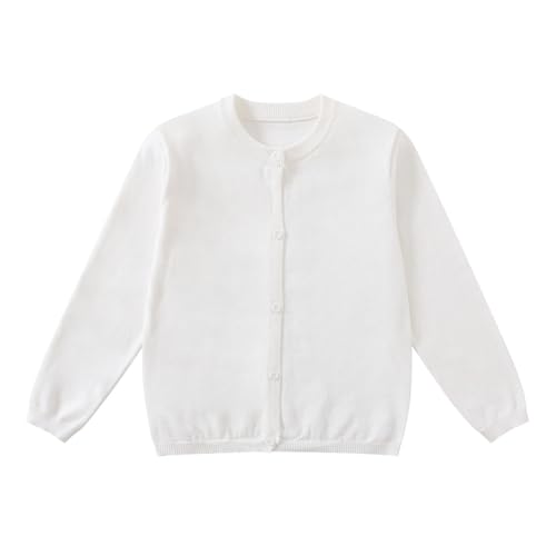 Yunguui Mädchen Strickjacke Cardigan Klassisch Ergänzung zur Schuluniform Leichter Baumwolle Rundhals Langarm