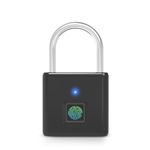 Schloss mit Fingerabdruck,IP55 Wasserdicht,Vorhängeschloss Fingerabdruck,USB-Aufladung Bluetooth Biometrisch Hohe Sicherheitsverriegelung für Gym Locker,Garage,Schuppen,Schwarz
