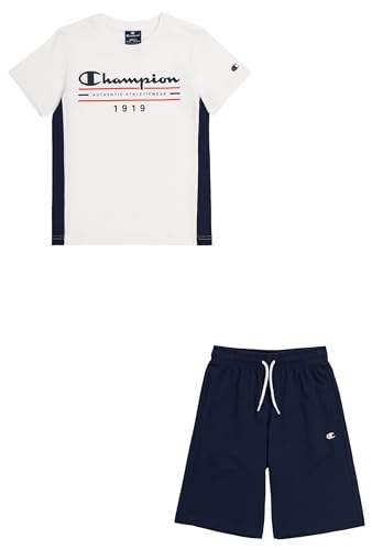 Champion Jungen Legacy Graphic Shop B-Since 1919 Crewneck T-Shirt & Shorts Komplett, Weiß/Marineblau, 5-6 Jahre