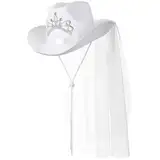 HiyyFloy Braut-Cowgirl-Hut Weißem Schleierhut, Breite Krempe, Panama-mütze, Glitzer-hochzeitshut, Foto-Requisite, Kostüm, Cowgirl-mütze Für Junggesellenabschied