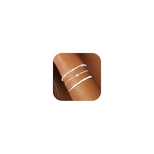 MUCCA 3Pcs Armband Damen Stapelbare armband silber 925 damen Verstellbare armband damen silber mehrlagige Sterling Silber armbänder damen set Geburtstagsgeschenke für Damen