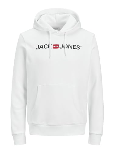 Herren Jack & Jones Corp Logo Sweat Hood Kapuzen Sweatshirt Basic Jumper Reg Fit, Farben:Weiß, Größe Pullover:S