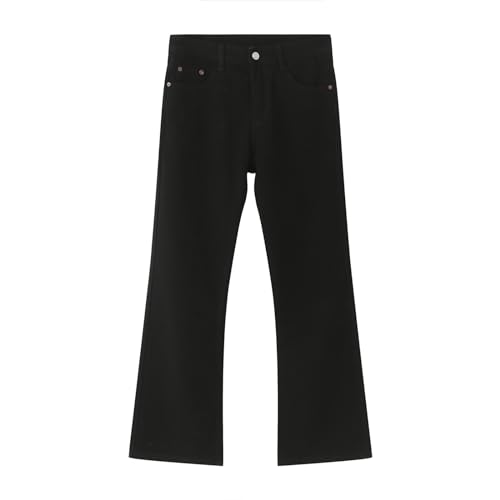 Herren Slim Fit Schlagjeans Comfort Denim 60er 70er Retro Schlaghose Stretch Zip Off Sporthose Kurz Jeans (Black, XL)
