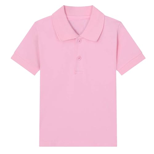 Kinder T-Shirt Baumwolle Revershemd Einfarbig Button Down Atmungsaktiv Kurze Oberteile Sommer Casual Poloshirt Kinderkleidung für Mädchen Basic Tshirt Rosa 11 Jahre