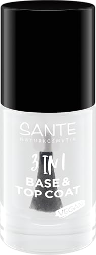 SANTE Naturkosmetik 3 in 1 Base & Top Coat + Veganer Nagelhärter, Unterlack & Überlack, 15-Free, mit über 80% natürlichen Inhaltsstoffen, Schnelltrocknend & Langanhaltend, 8ml