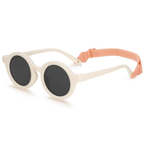 BTHRORO Kinder Sonnenbrille für Jungen und Mädchen, Niedliche UV400 Schutz Polarisierte Sonnenbrille Runde Baby Sonnenbrille mit Verstellbar Gurt für 0-2 Jahre