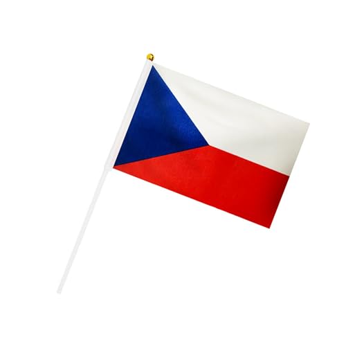 Hrlace Flagge Klein für Sportveranstaltungen 2024 Hand Waving Flag 24 Länder Doppelseitige Stoff EM Deko Handgehaltene Flaggen für Paraden, Festivalfeiern, 21 * 14cm Tschechien 20 Stück