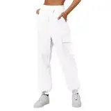 Outdoorhose Hose Hohe Taille Lang Baggy Elegant High Waist Outdoor Hosen Taschen Bequeme Stretch Freizeithosen Weites Bein Täglich Yogahose Elastisch Haremshose Sport Damen Jogginghose (White, XXXL)