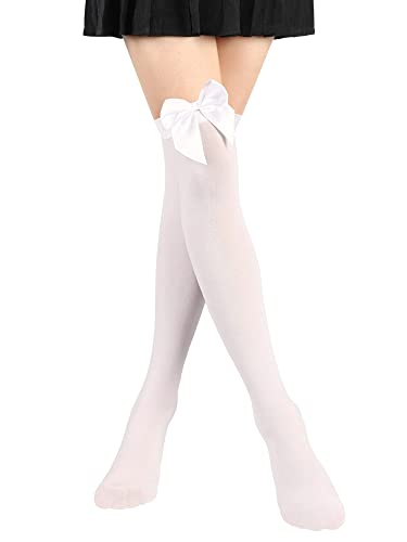 TNSOYCA 1 Paar Overknees Strümpfe mit Schleife Damen,Lange Schleifenstrümpfe,Weiß Socken Weiße Schleife Weiße Kniestrümpfe Thigh Weihnachten Costume Accessoires Highs Kostuem (Weiß)