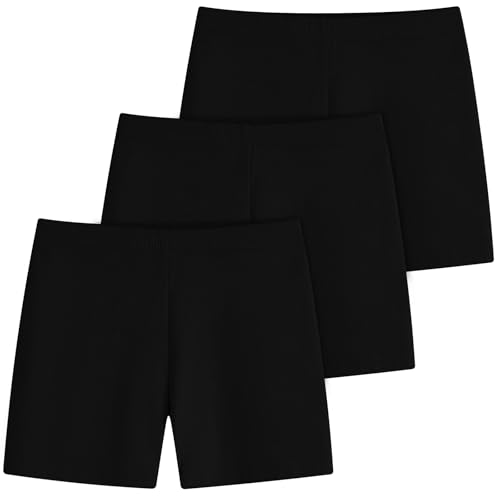 Domee Mädchen Kurze Leggings Sommerhose Radlerhose Shorts Baumwolle 3er-Pack Klassik Schwarz 134-140 (Etikettengröße 140)