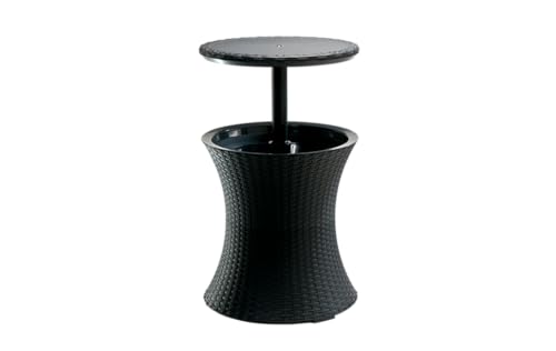 Keter Pacific Cool Bar, 3-in-1 Cocktailtisch, Couchtisch und Outdoor Eiskühler in Rattanoptik, UV-geschützt und wetterfest, anthrazit, Kühlbox 30l Volumen