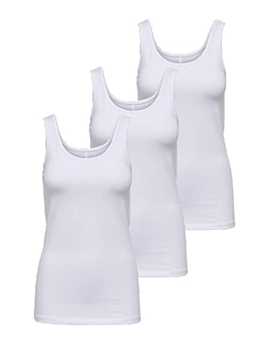 ONLY Damen 3er-Pack Basic Tank-Top Oberteil Verschiedene Träger Shirt Unterhemd, Farbe:White, Größe:XL